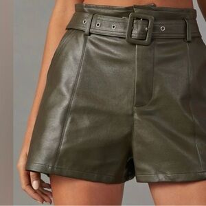 Vicki Tomu Olive Green Faux Leather Shorts